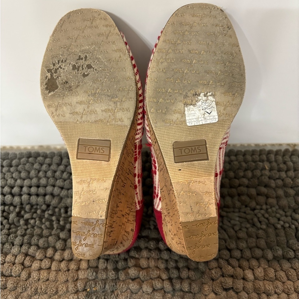 TOMS Women's Red and White Peep Toe Espadrilles - Picture 5 of 6